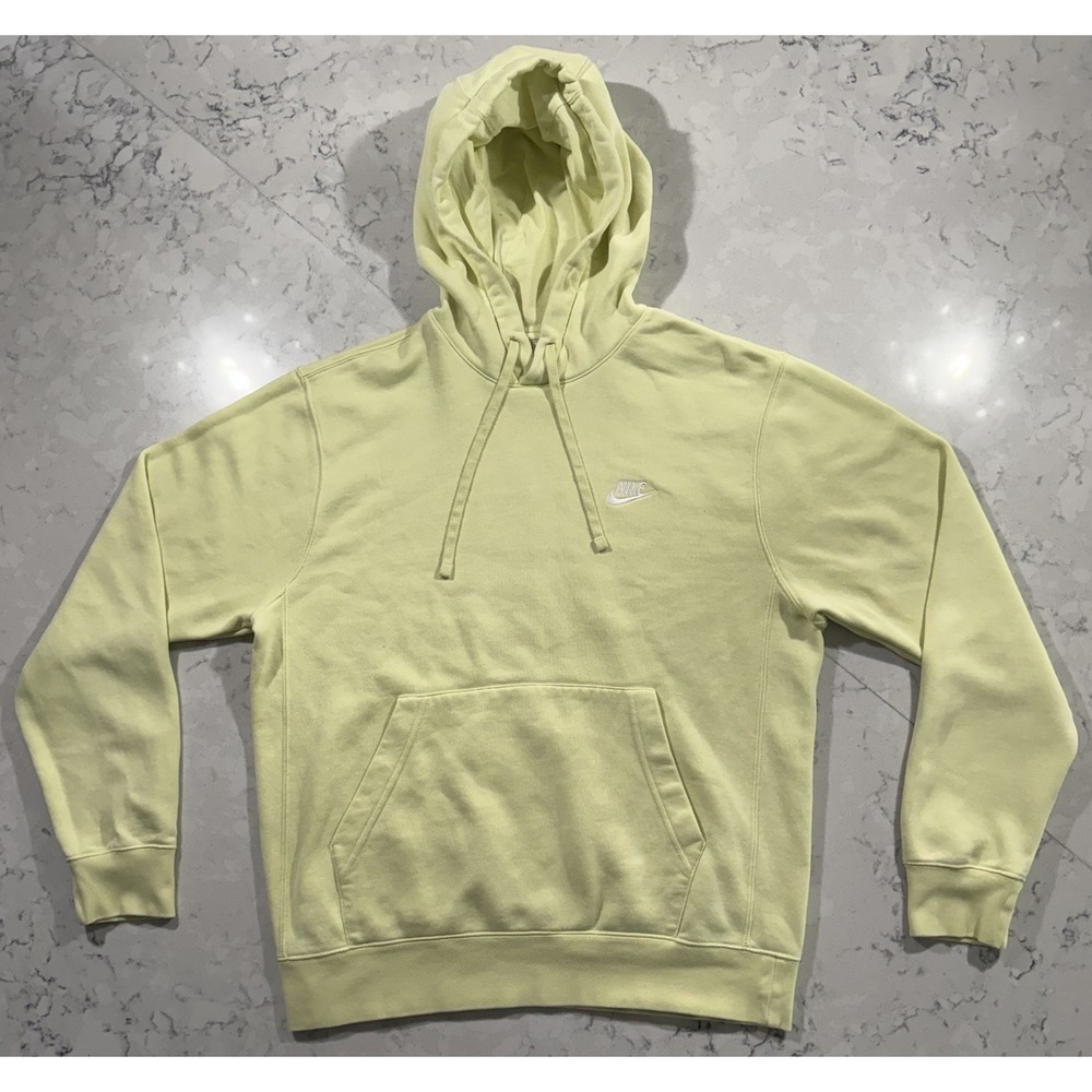Nike Sportswear Club Fleece Hoodie Mens M Yellow Lime Swoosh Logo BV2654-736‎